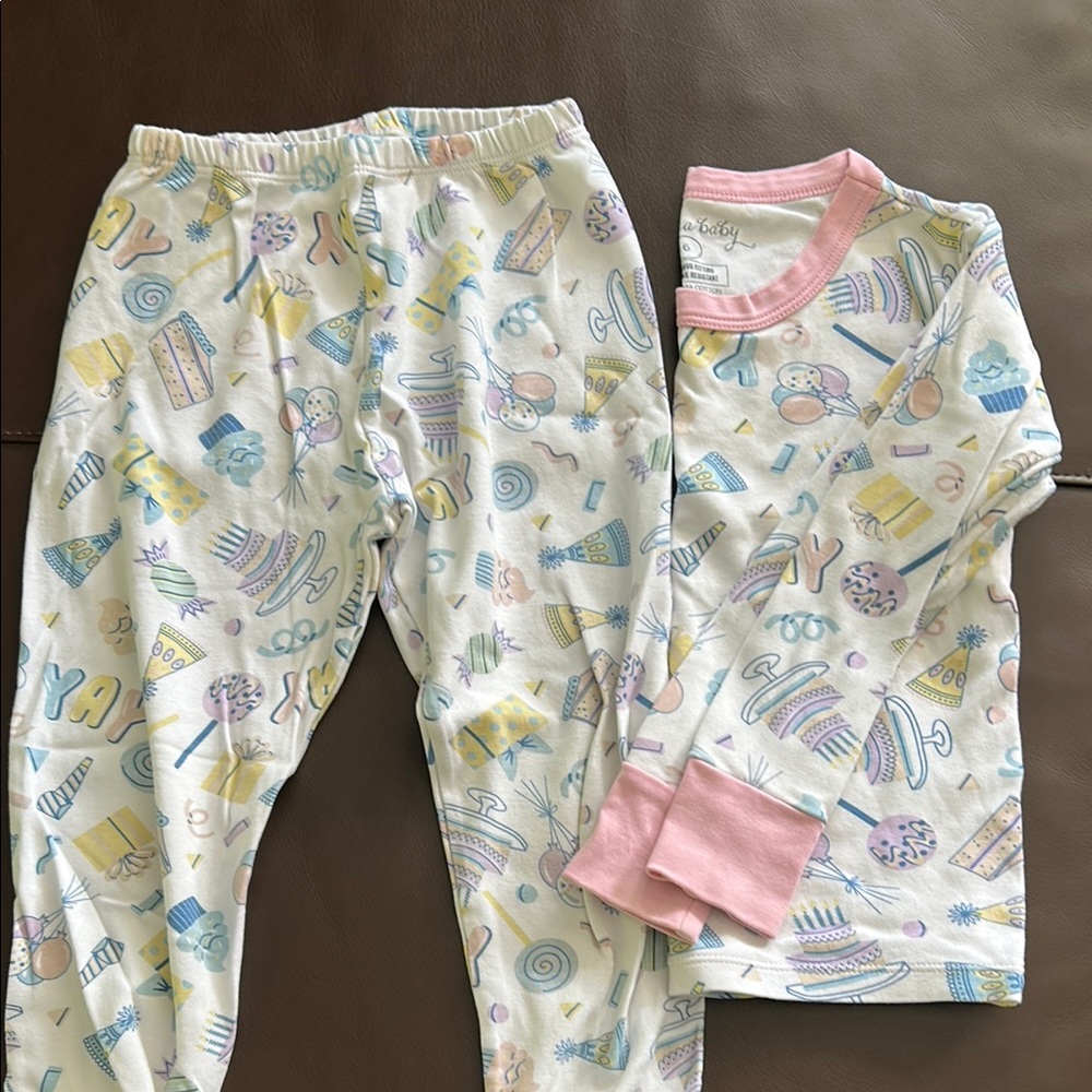 Birthday Pink and White Pajama Set with Whimsical Print